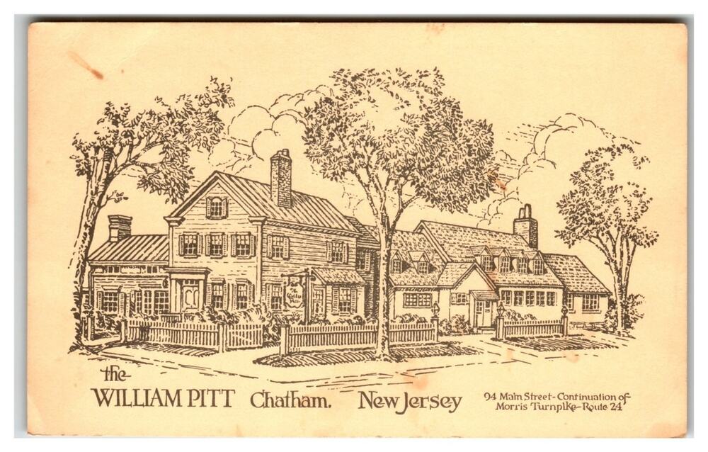 William Pitt Inn Colonial Village Chatham NJ Postcard Vintage Illustration